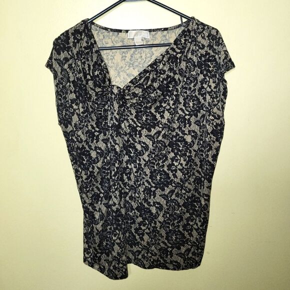 Michael Kors Black Lace Print Knotted Top Large - Picture 5 of 10